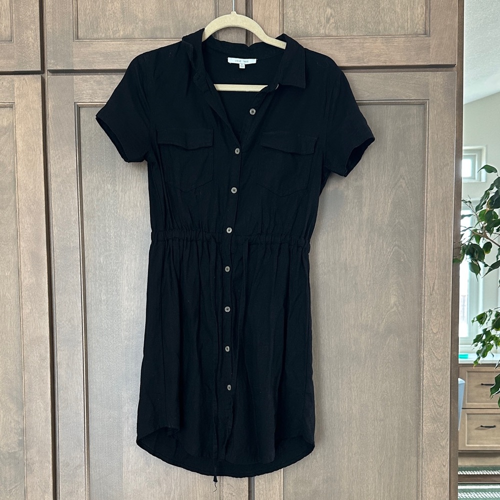 Love Tree Black Mini Shirt Dress